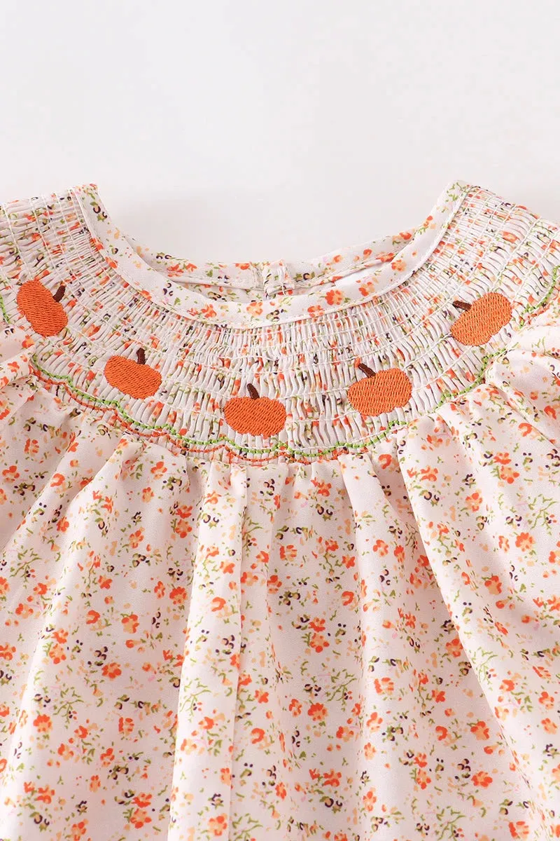 Baby Girl's Smocked Floral Pumpkin Bubble