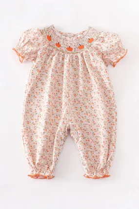 Baby Girl's Smocked Floral Pumpkin Bubble