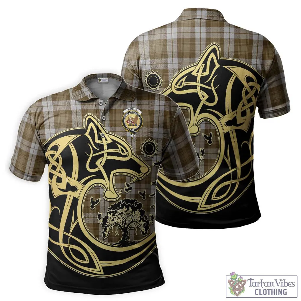 Baillie Dress Tartan Polo Shirt with Family Crest Celtic Wolf Style