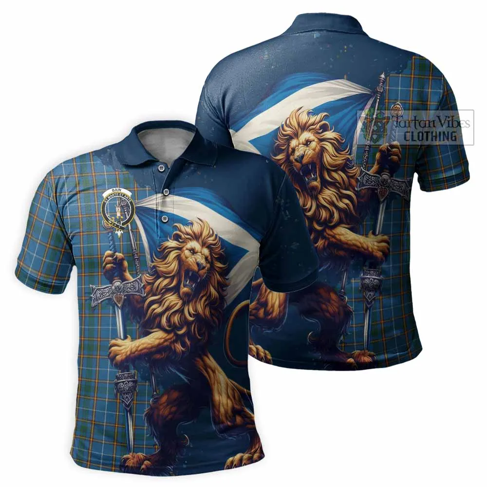Bain Tartan Family Crest Men's Polo Shirt with Scottish Majestic Lion