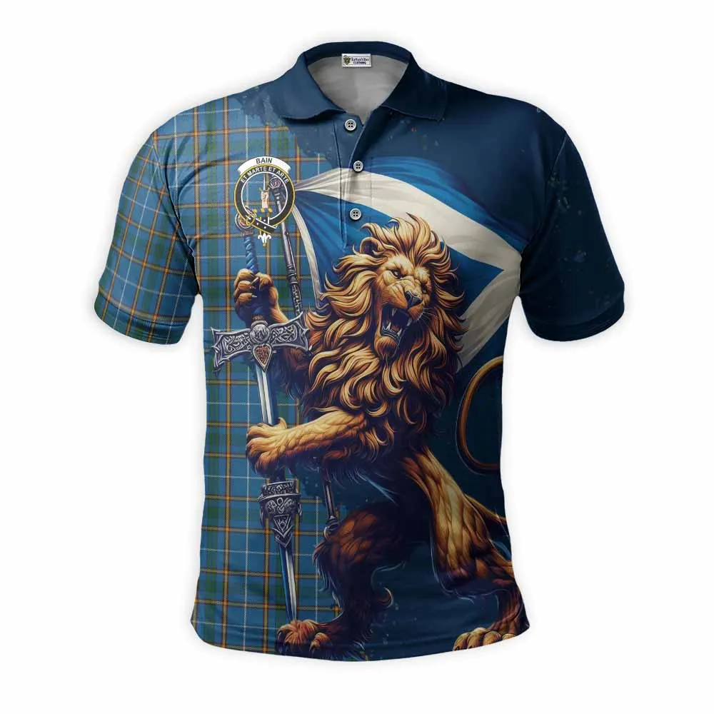 Bain Tartan Family Crest Men's Polo Shirt with Scottish Majestic Lion