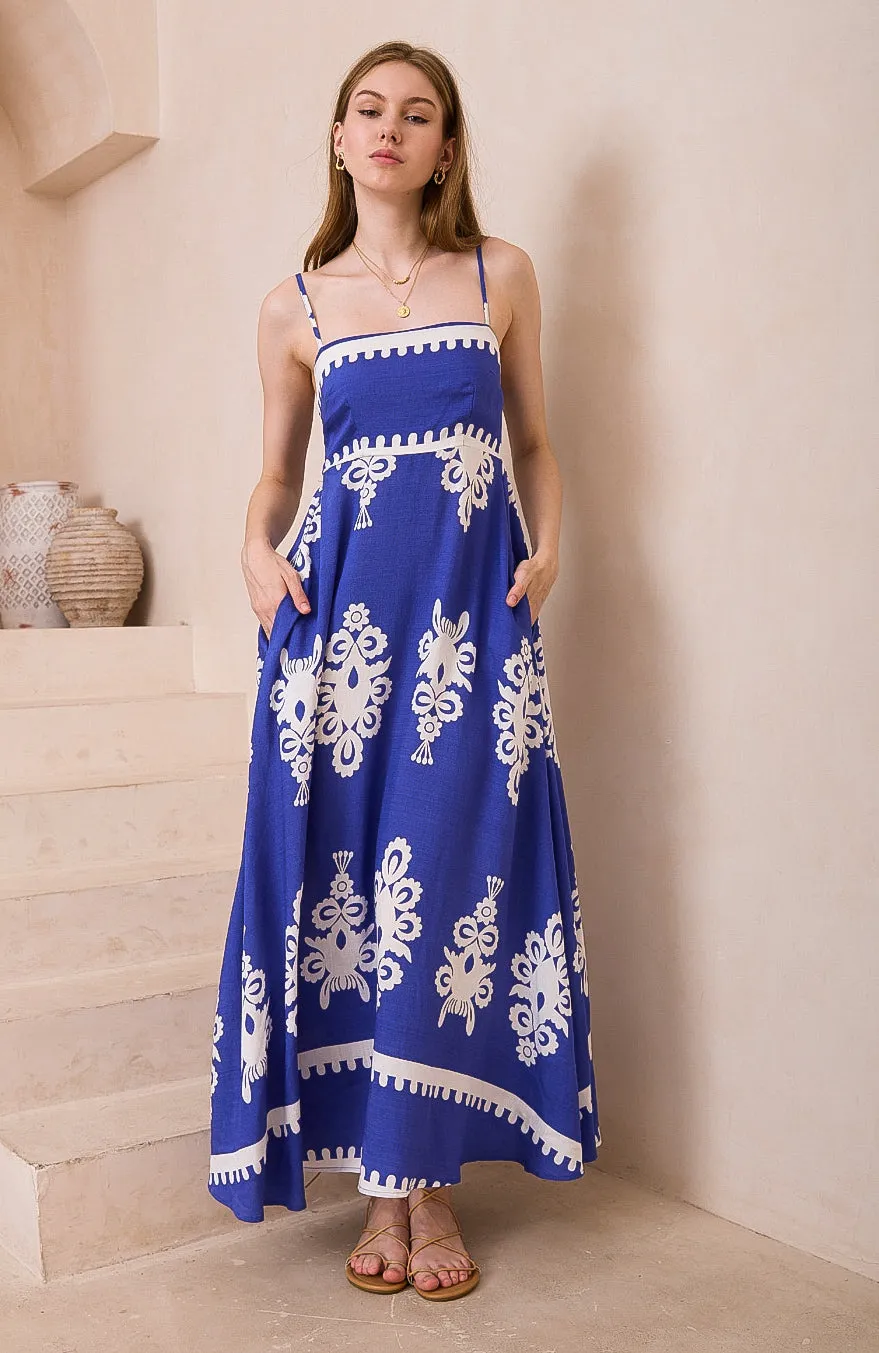 Bali Dreams  Blue/White Maxi  Dress
