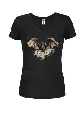 Bat image Juniors V Neck T-Shirt