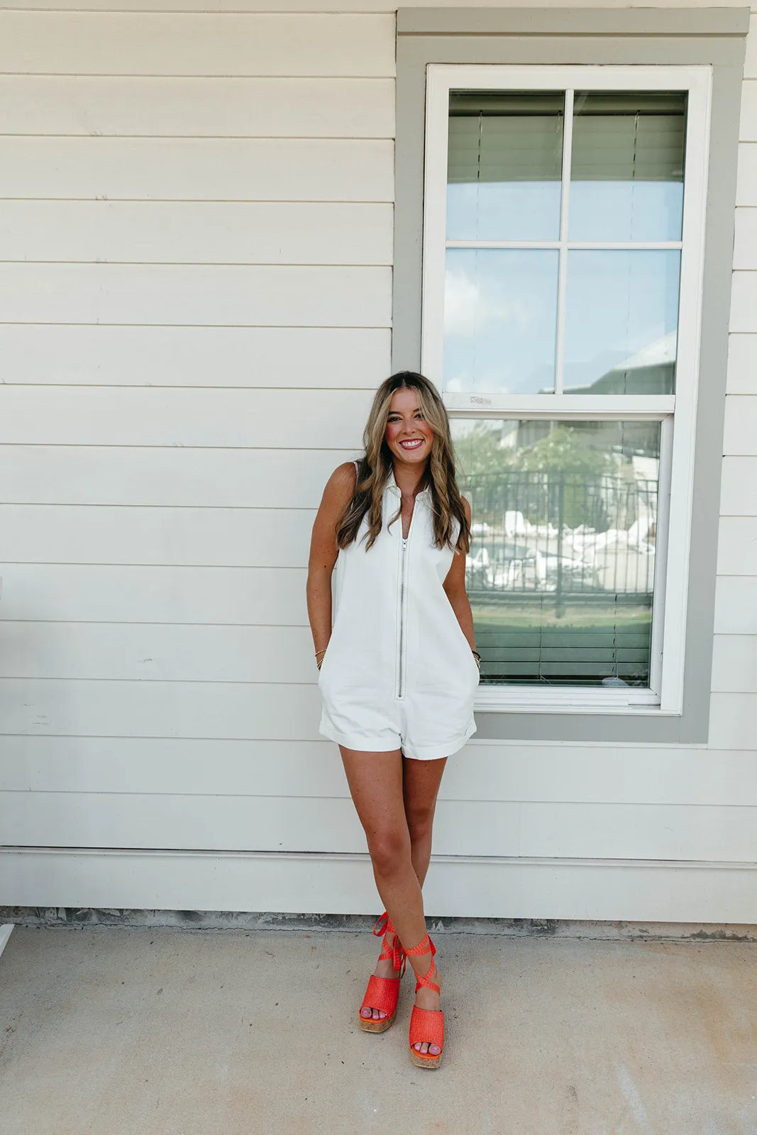 Best Day Denim Romper - Off White