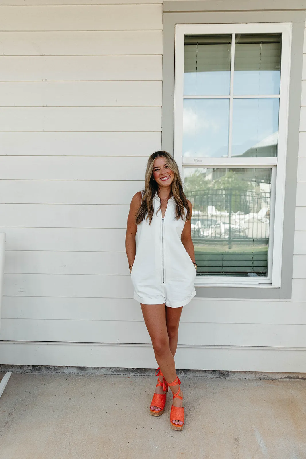Best Day Denim Romper - Off White