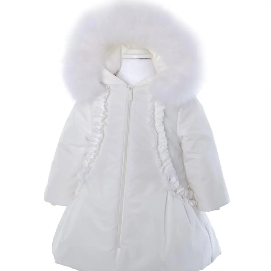 Bimbalo - Fur Trim Flower Detail Coat - Cream