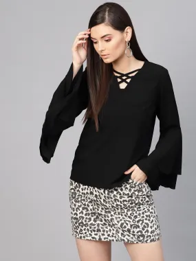Black Criss Cross Neck Top