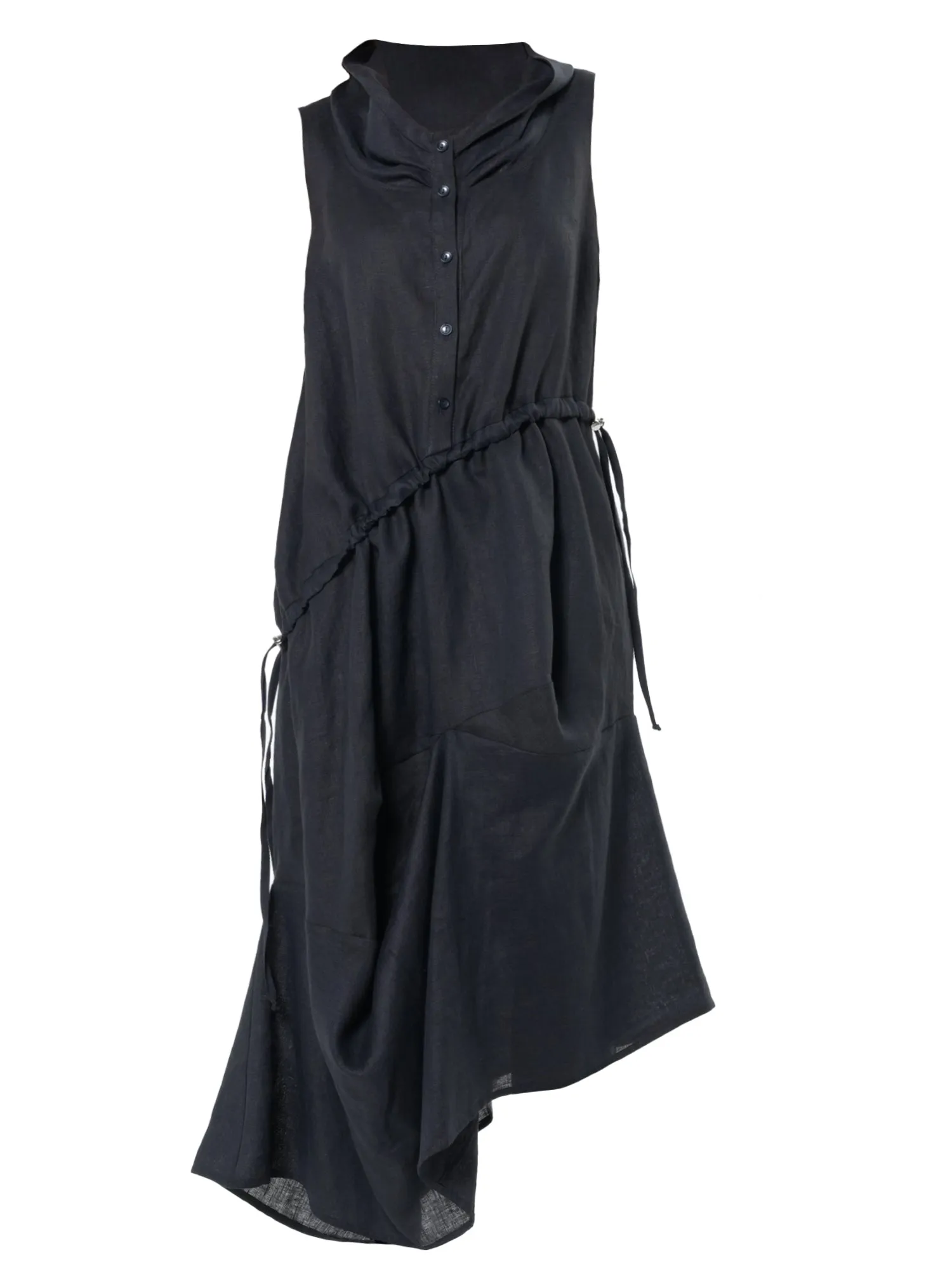Black Linen Dress With Asymmetric Hem