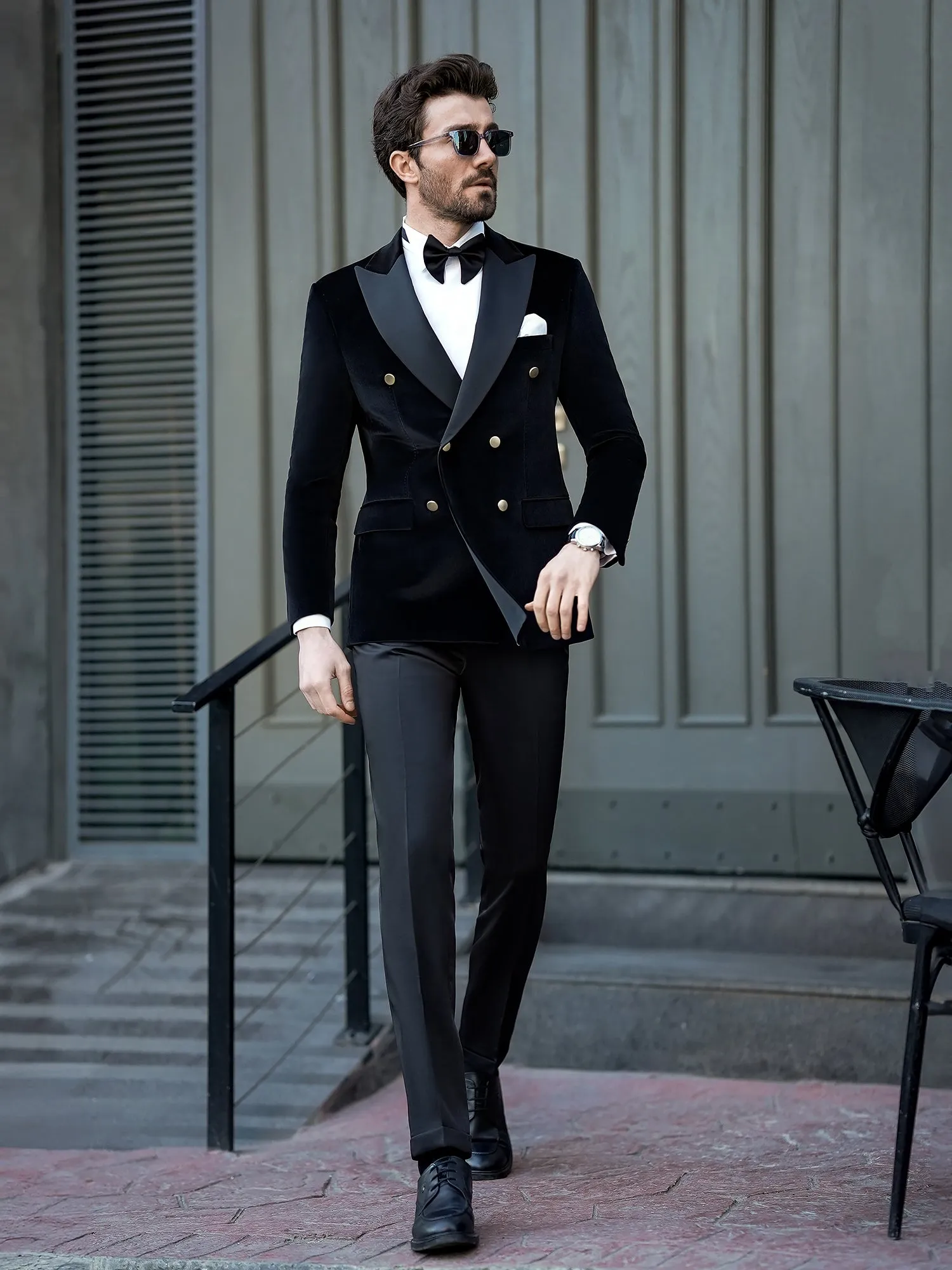 Black Velvet Double Breasted Tuxedo 2-Piece