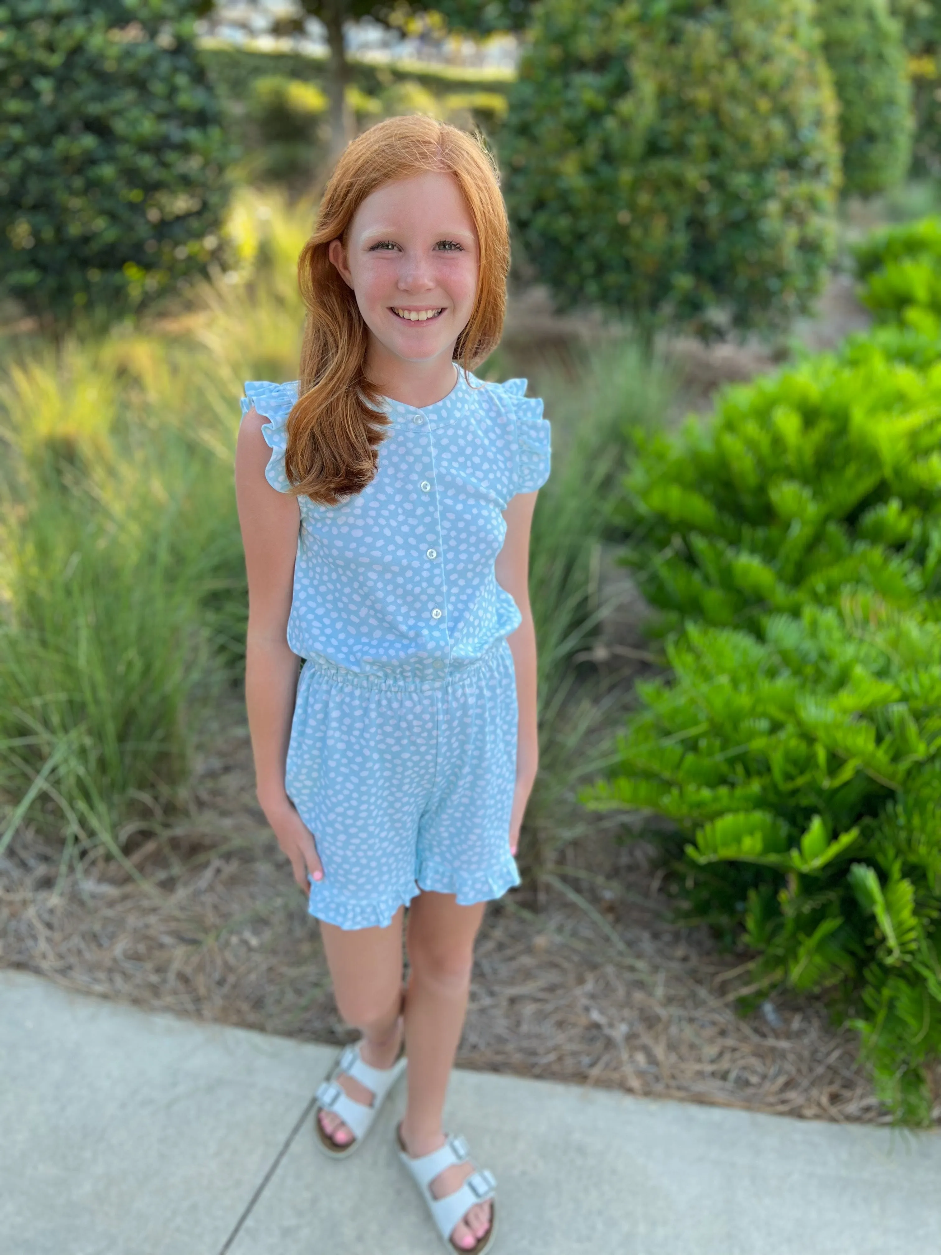 Blue Dot Pima Romper (6, 7)