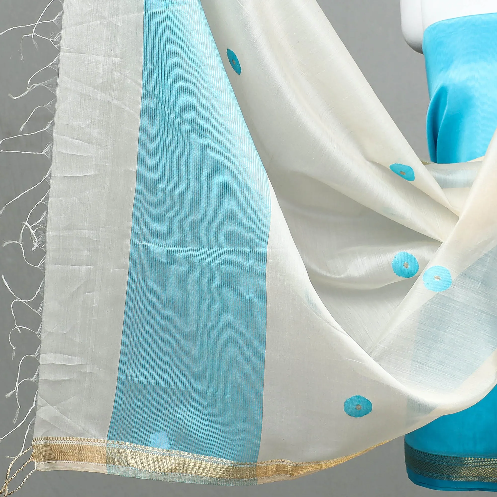 Blue - Original Maheshwari Silk Pure Handloom 2pc Suit Material Set