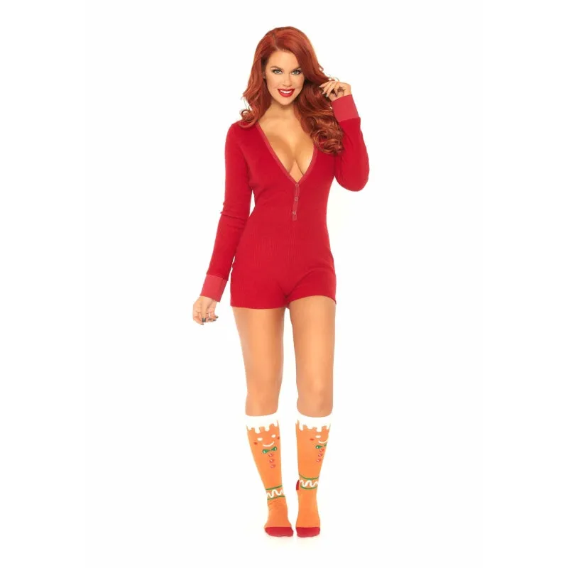 Brushed Rib Romper - Small/ Medium - Red