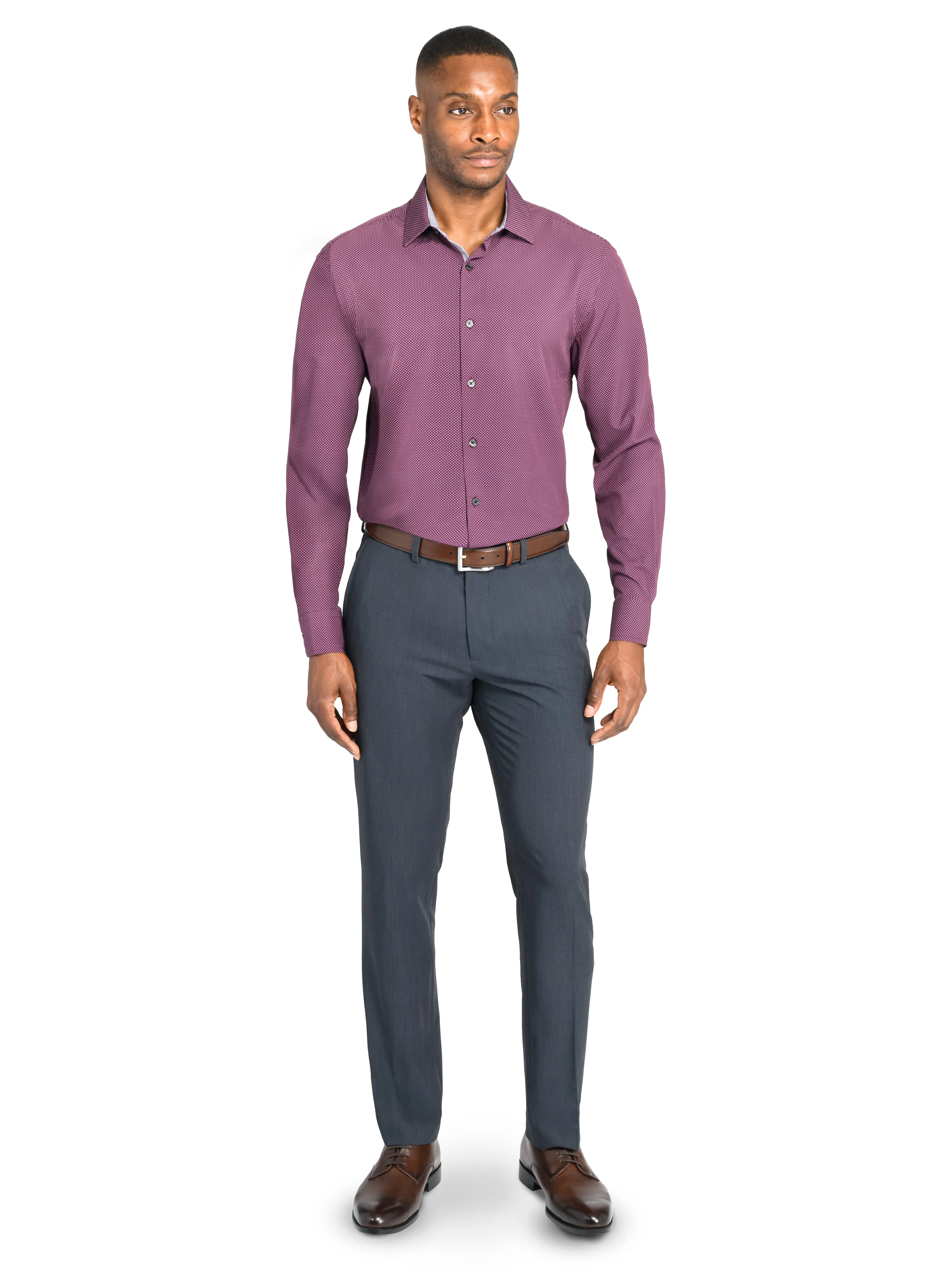 Burgundy Dot Performance Dress Shirt