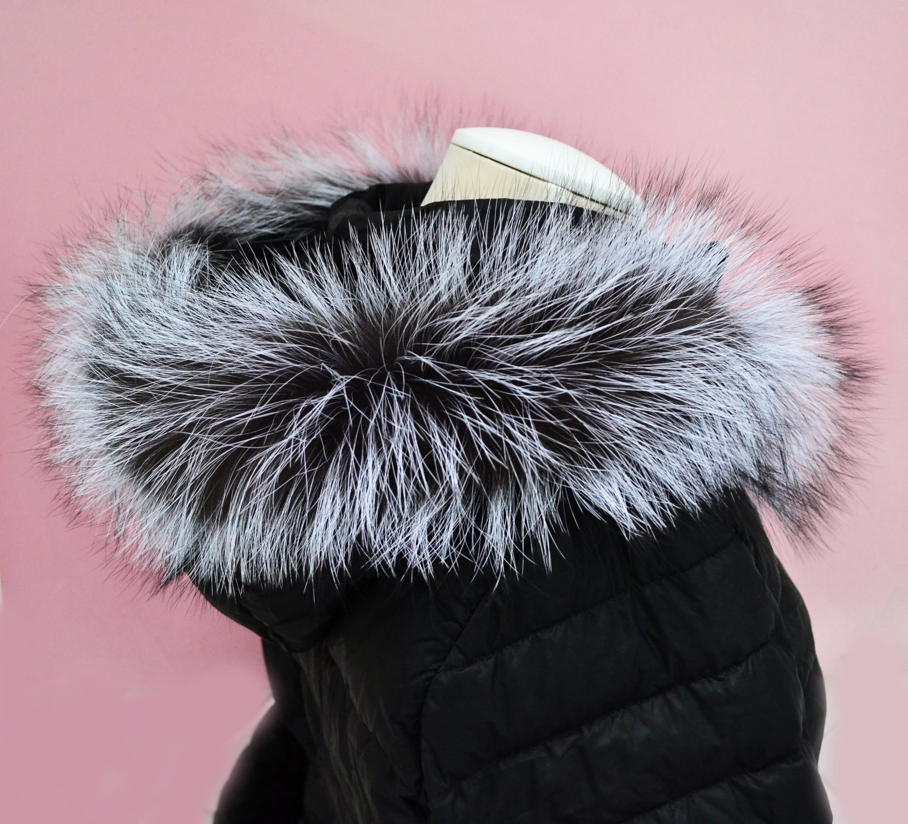 BY ORDER, XL Real Silver Fox Fur Trim Hood, Large Fur collar trim, Fox Fur Collar, Fur Scarf, Fur Ruff, Fox Fur Hood, Fox Fur, Stripes