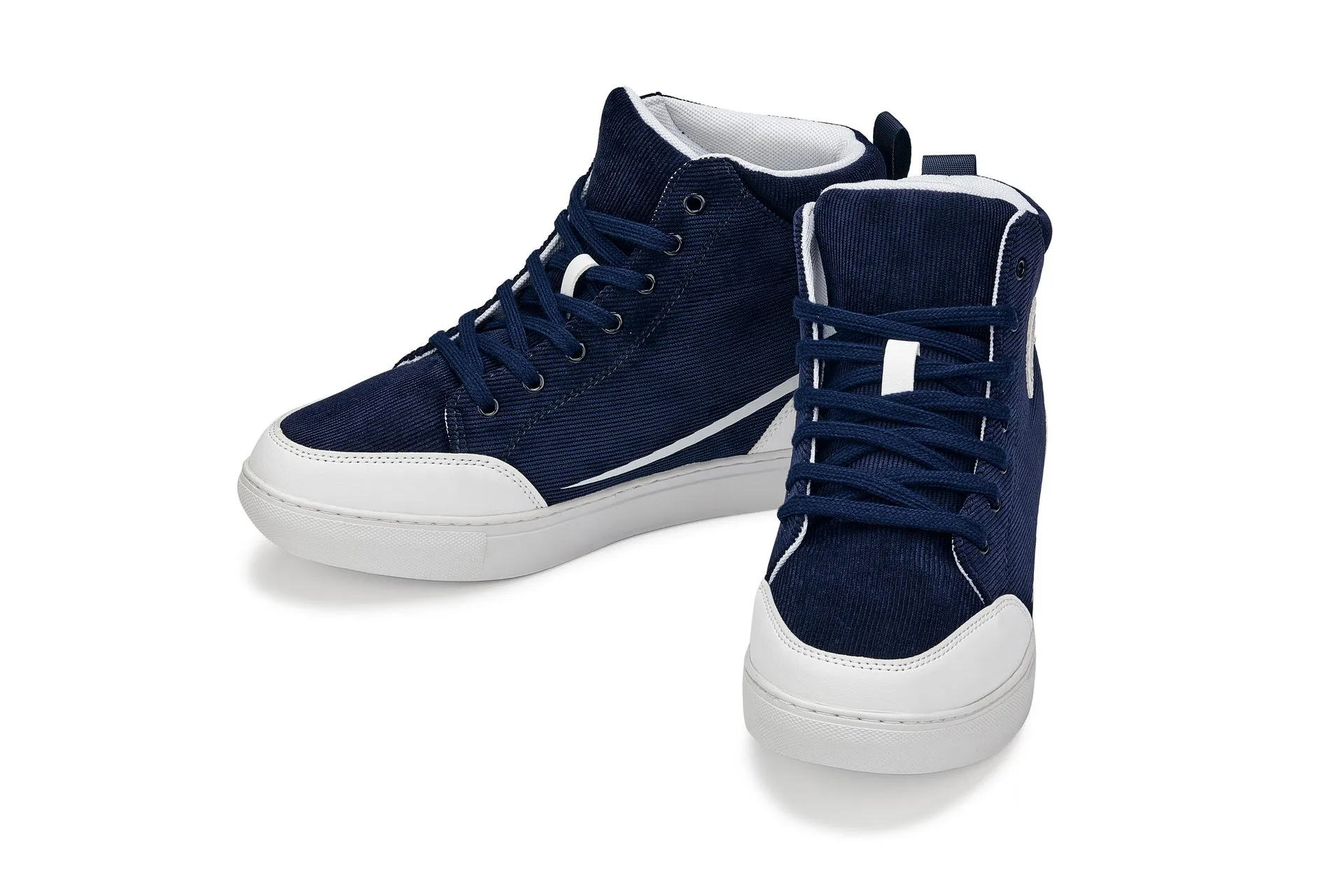 CALTO - S4132 - 2.6 Inches Taller (Navy Blue/White Sole) - Corduroy Ankle Top Sneak-boot