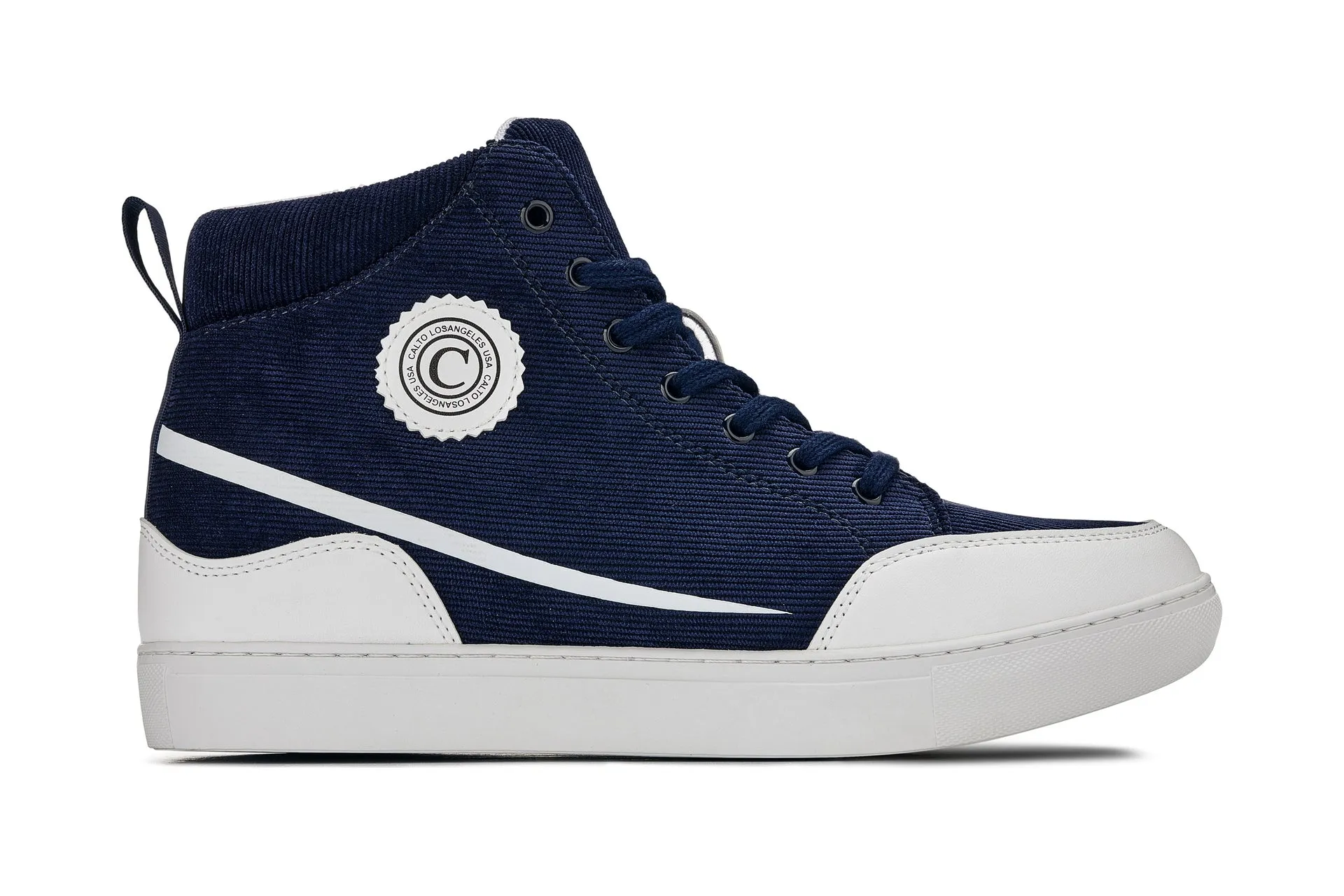 CALTO - S4132 - 2.6 Inches Taller (Navy Blue/White Sole) - Corduroy Ankle Top Sneak-boot