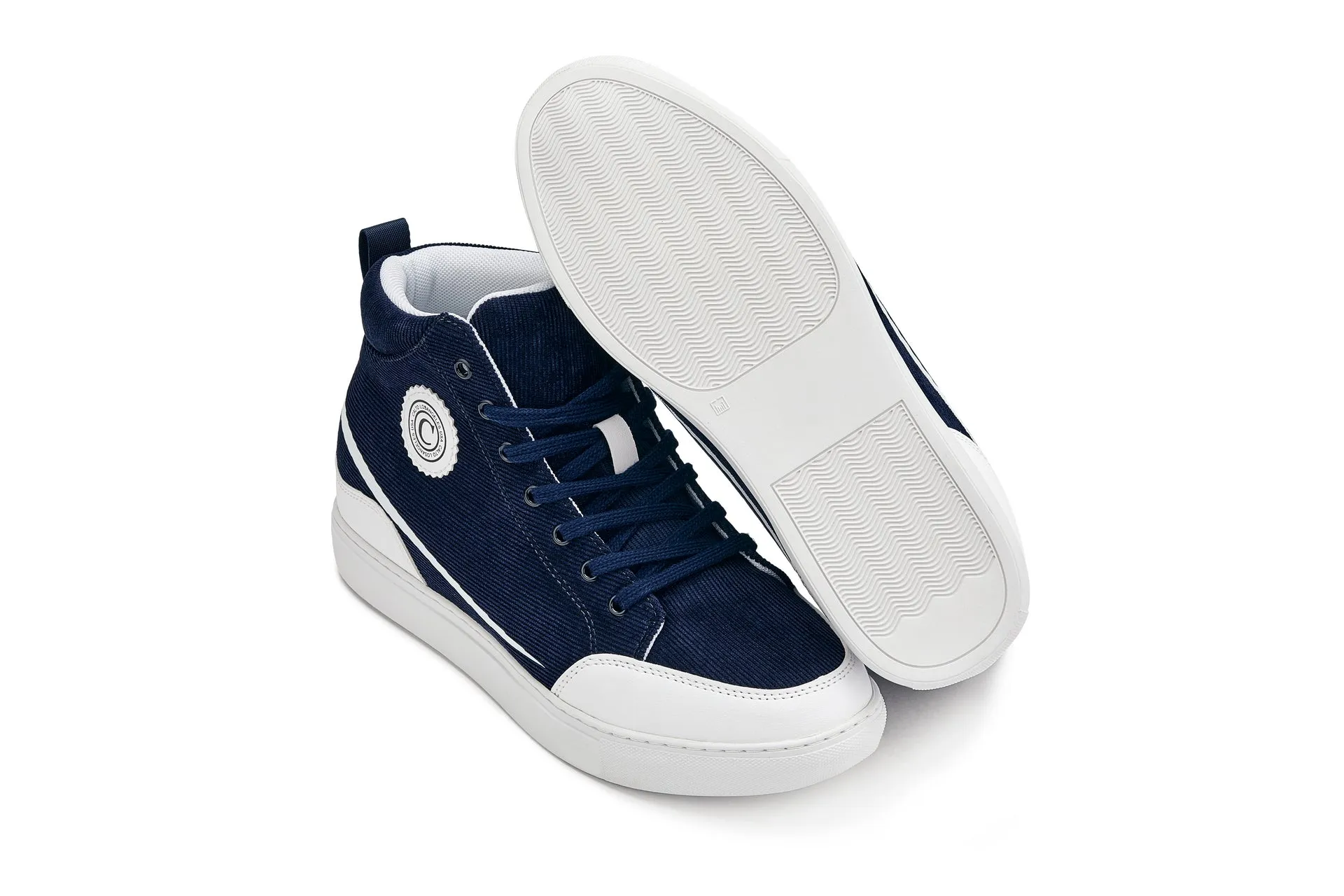 CALTO - S4132 - 2.6 Inches Taller (Navy Blue/White Sole) - Corduroy Ankle Top Sneak-boot