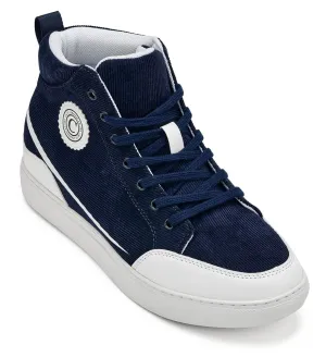 CALTO - S4132 - 2.6 Inches Taller (Navy Blue/White Sole) - Corduroy Ankle Top Sneak-boot