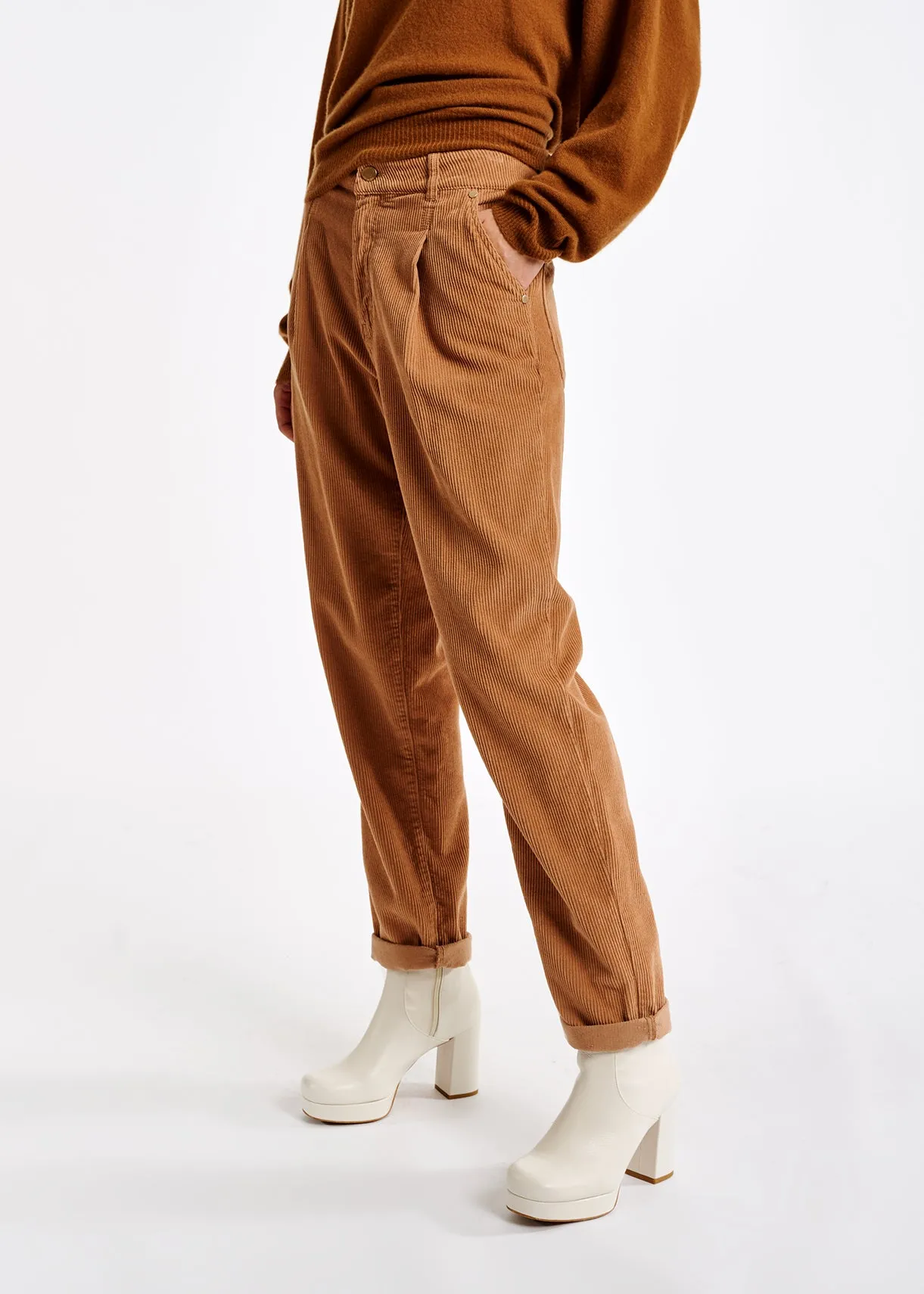 Camel cotton-corduroy pants