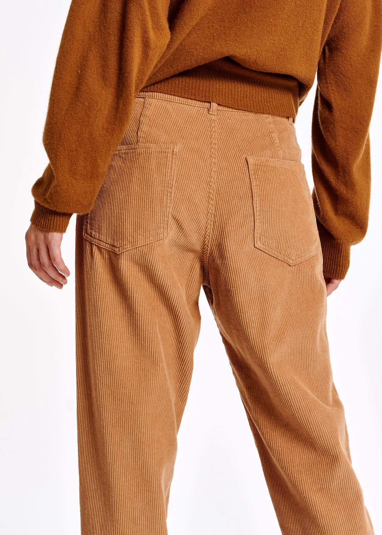 Camel cotton-corduroy pants