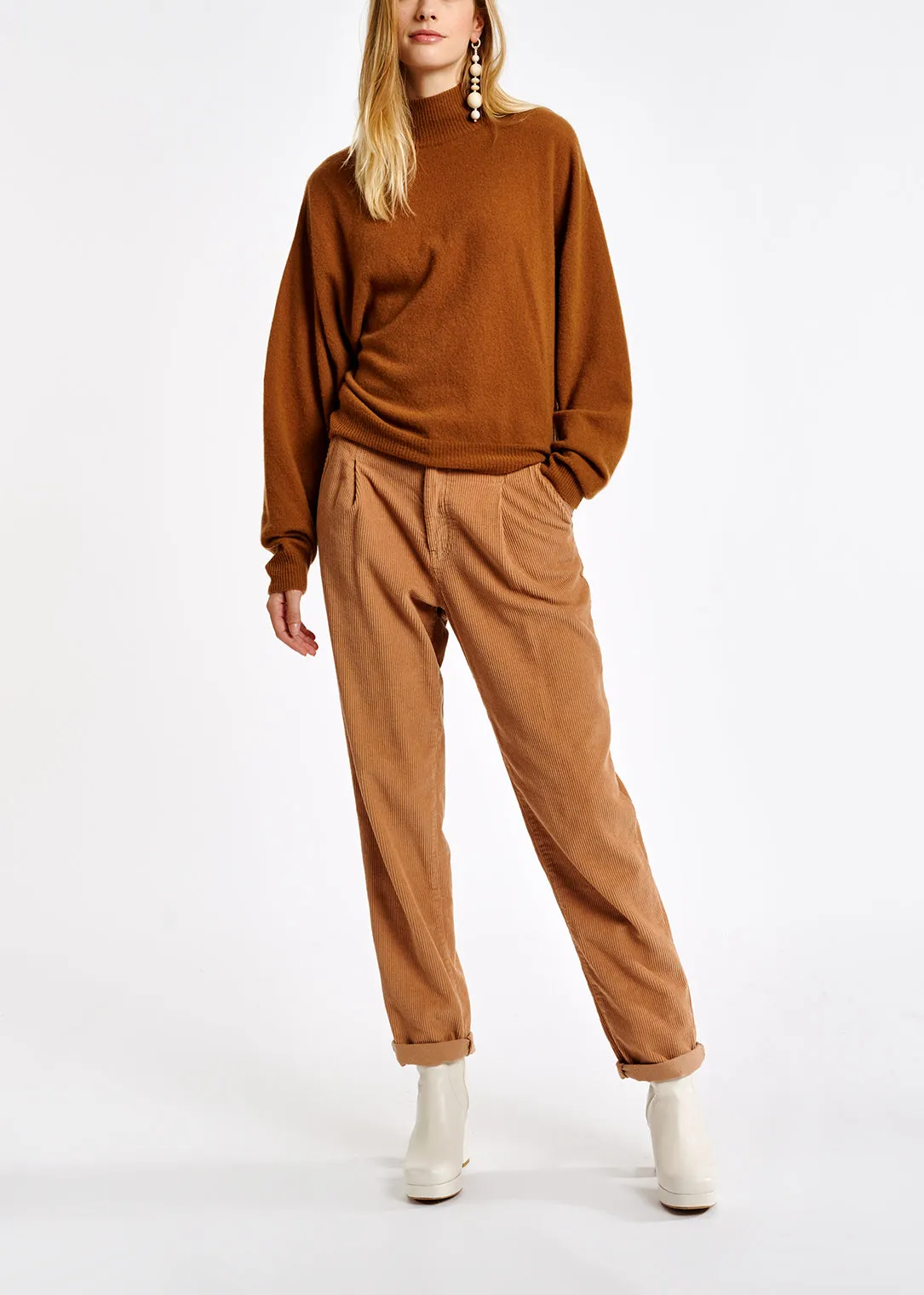 Camel cotton-corduroy pants