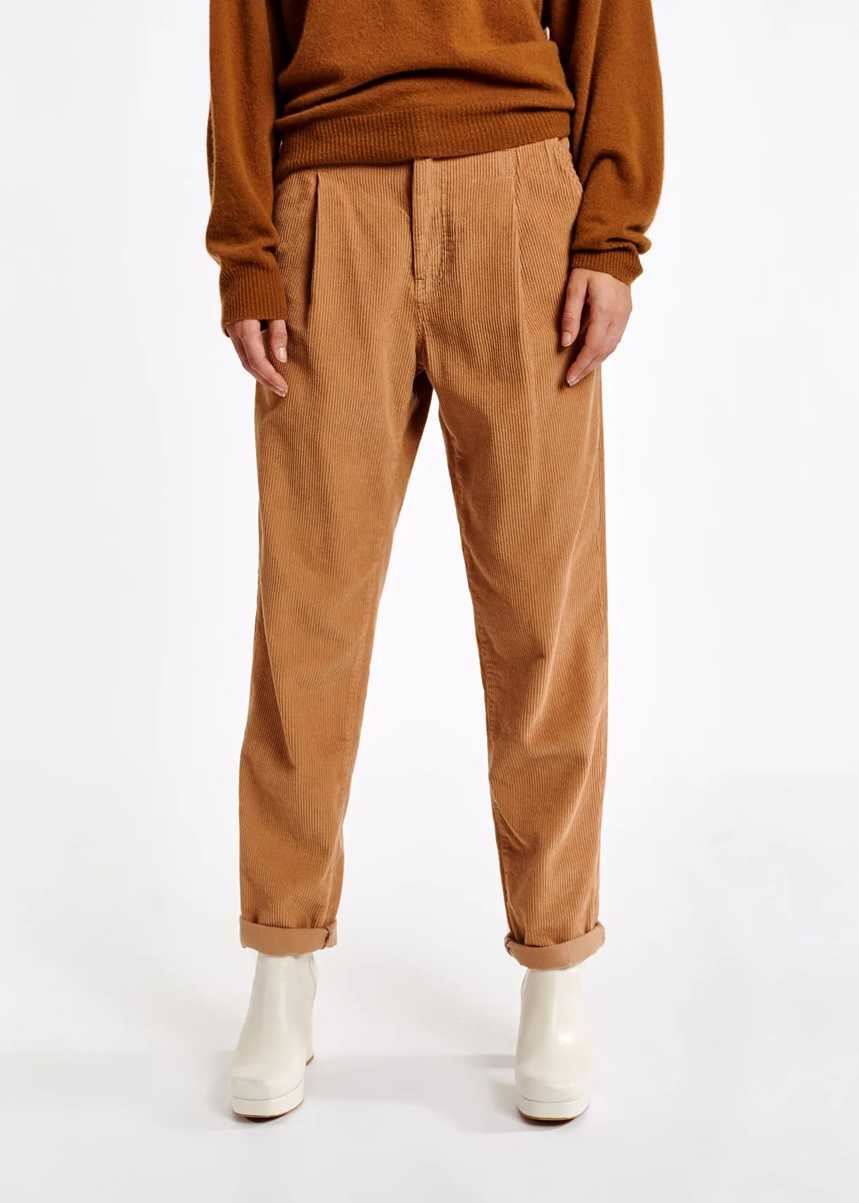 Camel cotton-corduroy pants