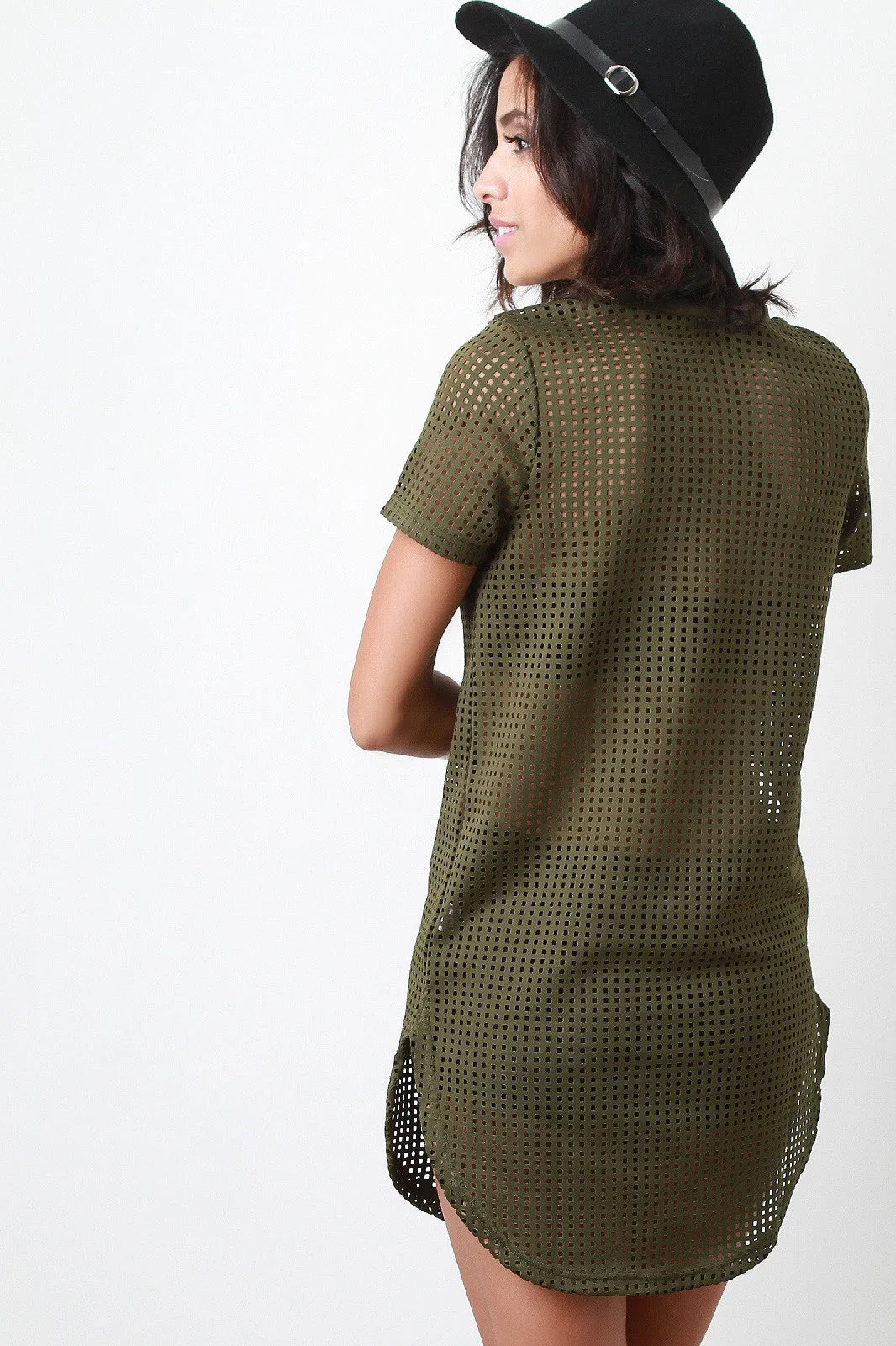 Chain Necklace Mesh Shirt Dress