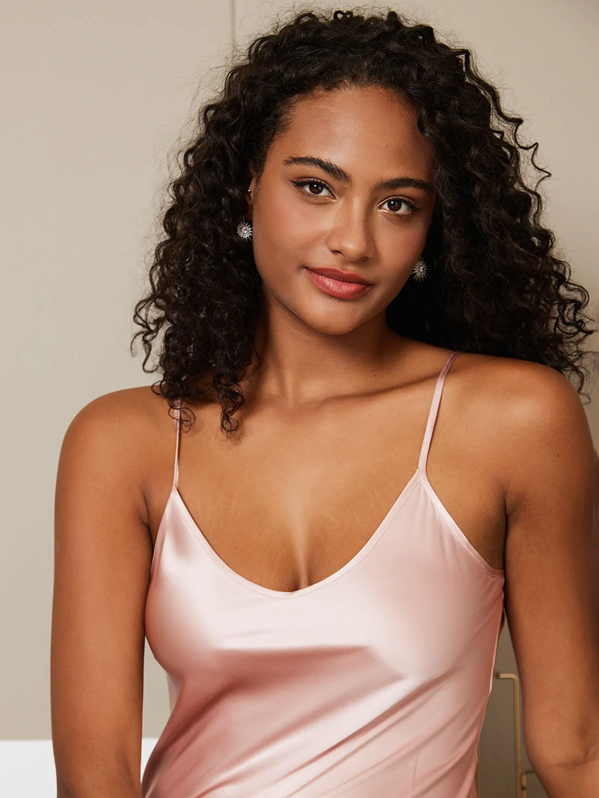 Chemise de Nuit / Robe Longue en Soie à Bretelles Spaghetti