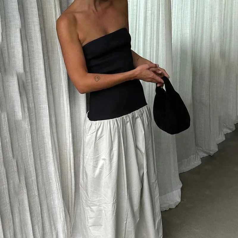 Clash Shoulder Color Summer Strapless Maxi Off Maxi Women Dress Dress