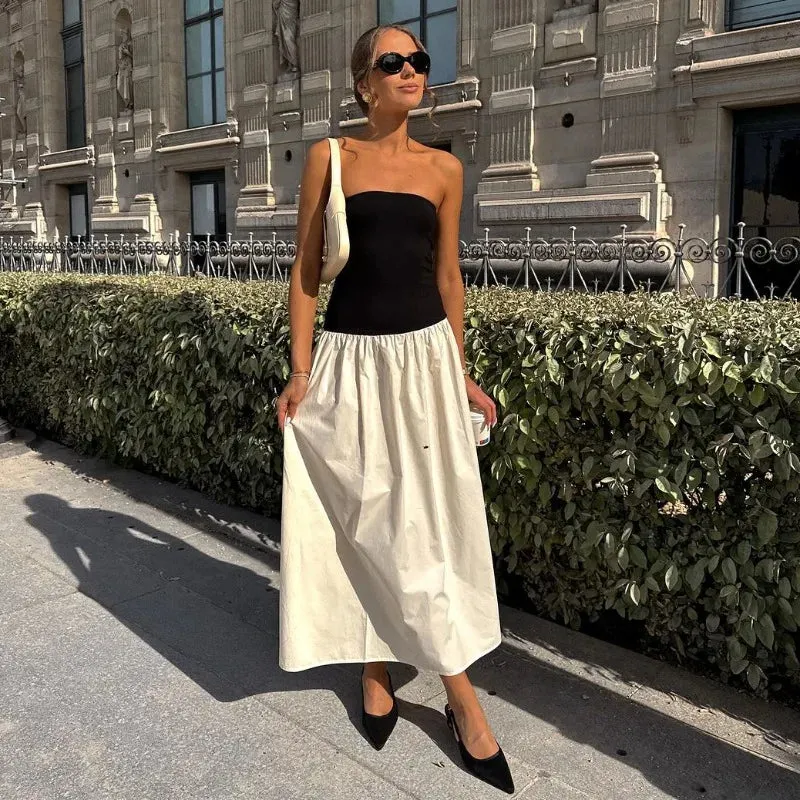 Clash Shoulder Color Summer Strapless Maxi Off Maxi Women Dress Dress