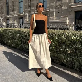 Clash Shoulder Color Summer Strapless Maxi Off Maxi Women Dress Dress