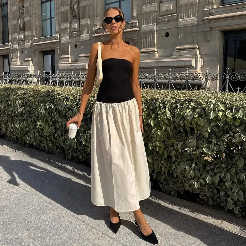 Clash Shoulder Color Summer Strapless Maxi Off Maxi Women Dress Dress