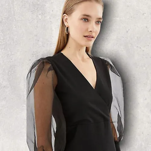 Coast Black Organza Puff Sleeve Wrap Style Dress UK 10 US 6 EU 38
