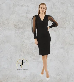 Coast Black Organza Puff Sleeve Wrap Style Dress UK 10 US 6 EU 38