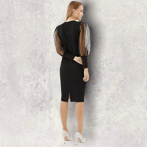 Coast Black Organza Puff Sleeve Wrap Style Dress UK 10 US 6 EU 38