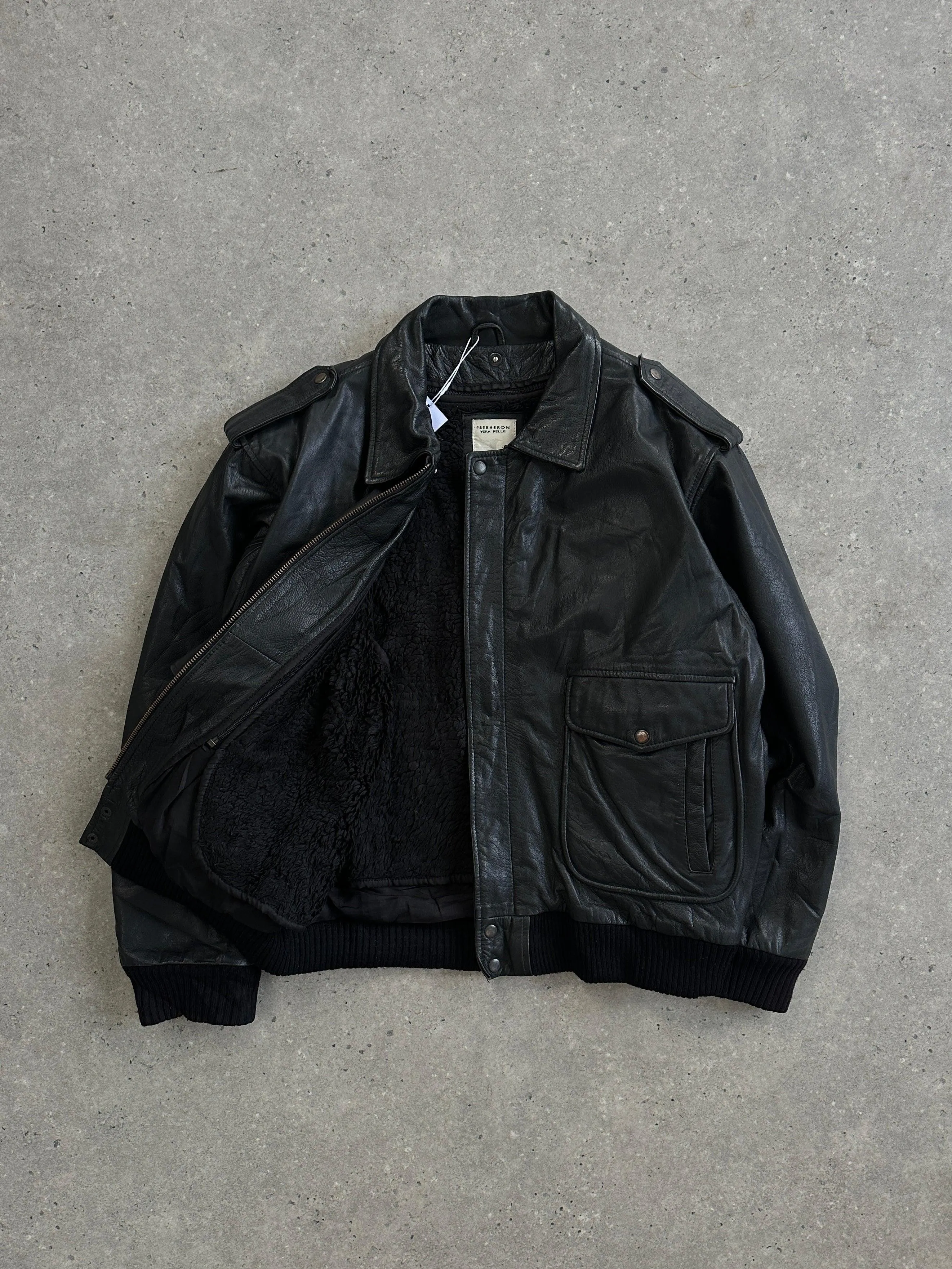 Conbipel Removable Fleece Lined Aviator Leather Bomber Jacket - L/XL