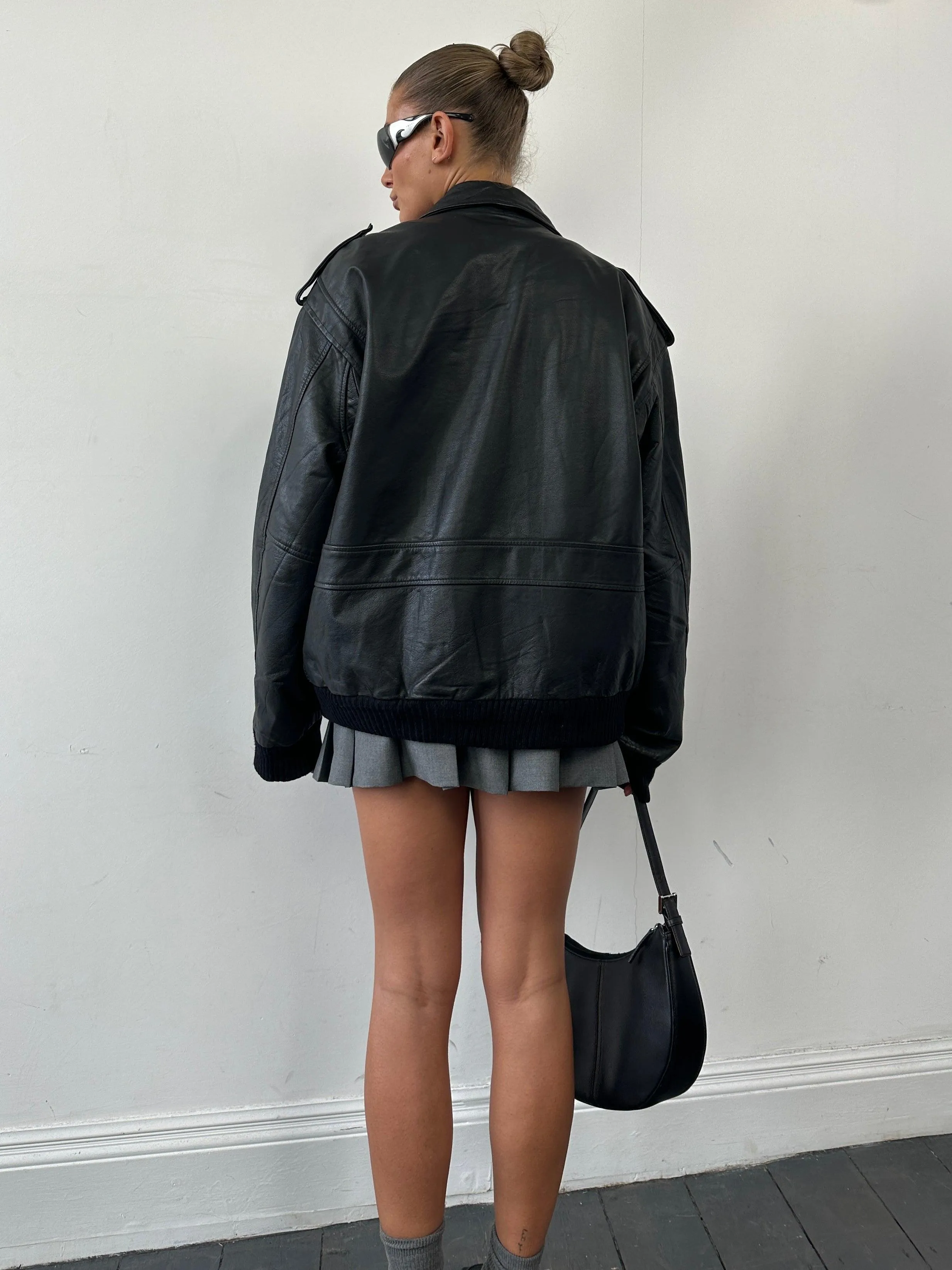Conbipel Removable Fleece Lined Aviator Leather Bomber Jacket - L/XL