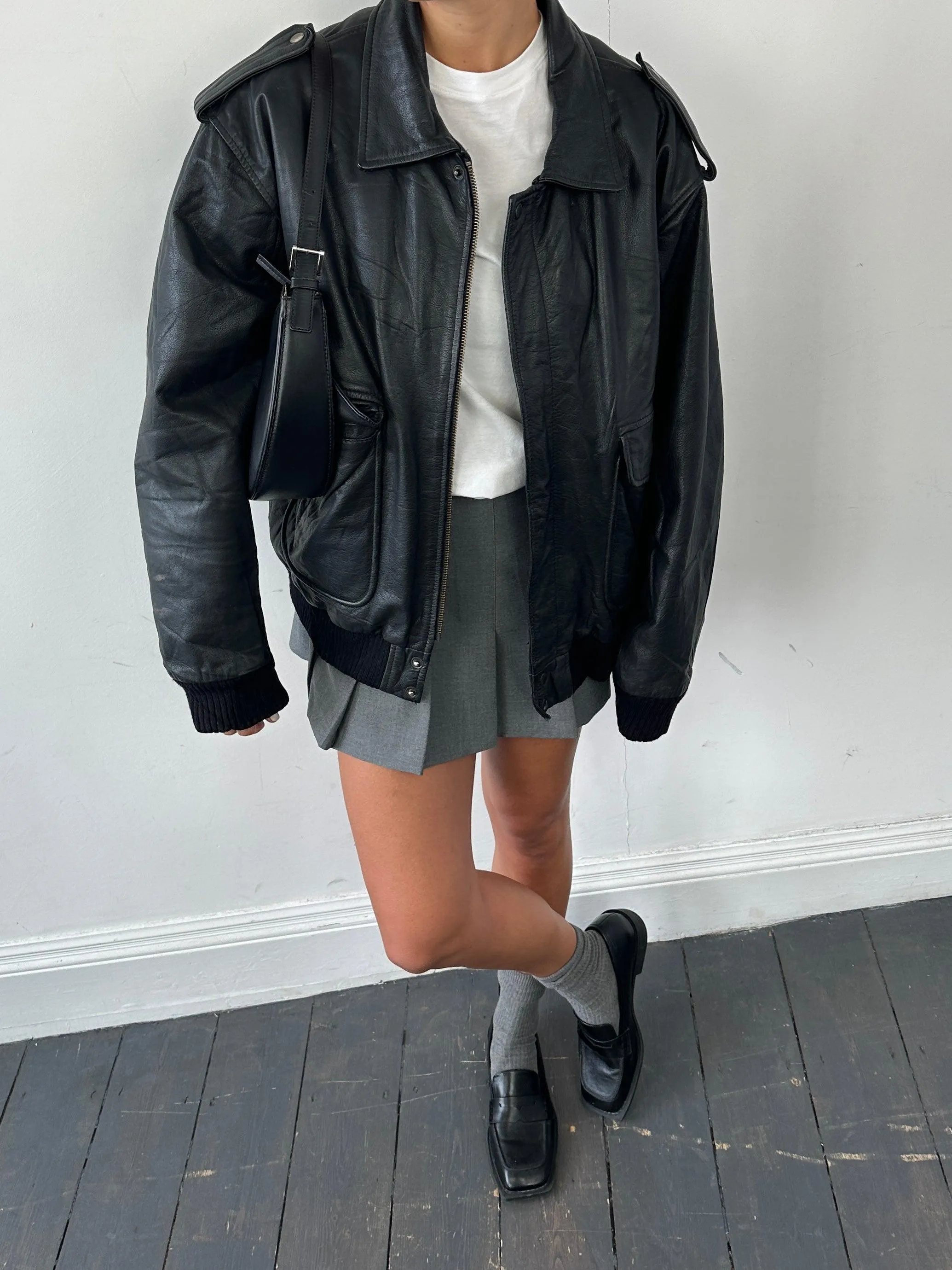 Conbipel Removable Fleece Lined Aviator Leather Bomber Jacket - L/XL