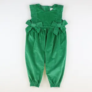 Corduroy Girl Long Romper - Christmas Green