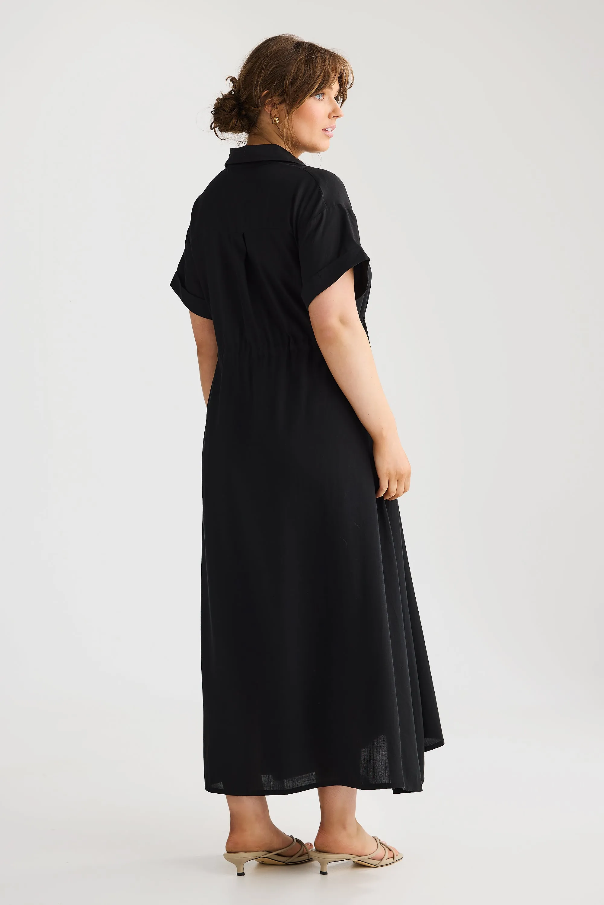 Core Drawstring Shirt Dress - Black