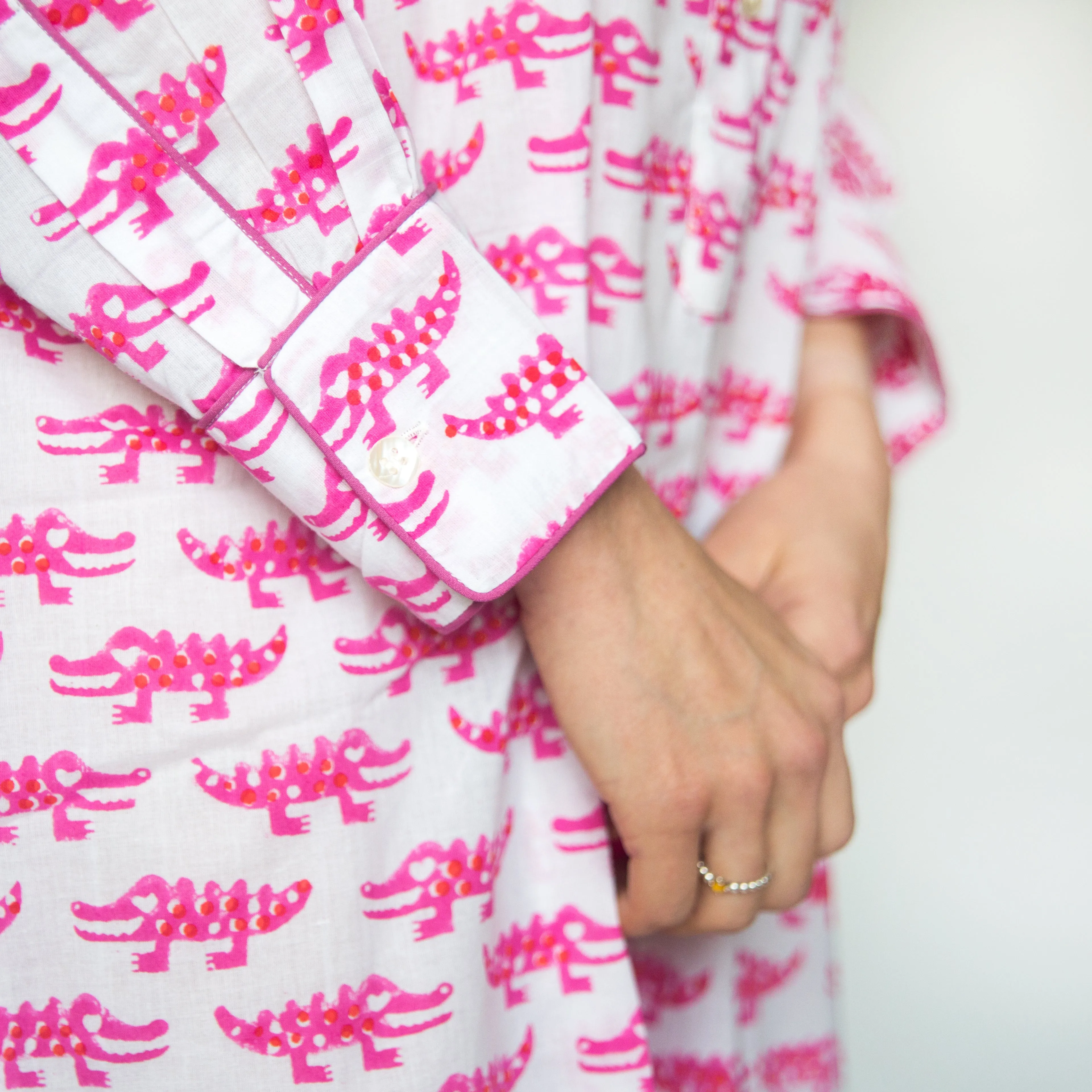 Cotton Night-shirt - Pink Crocodile Print