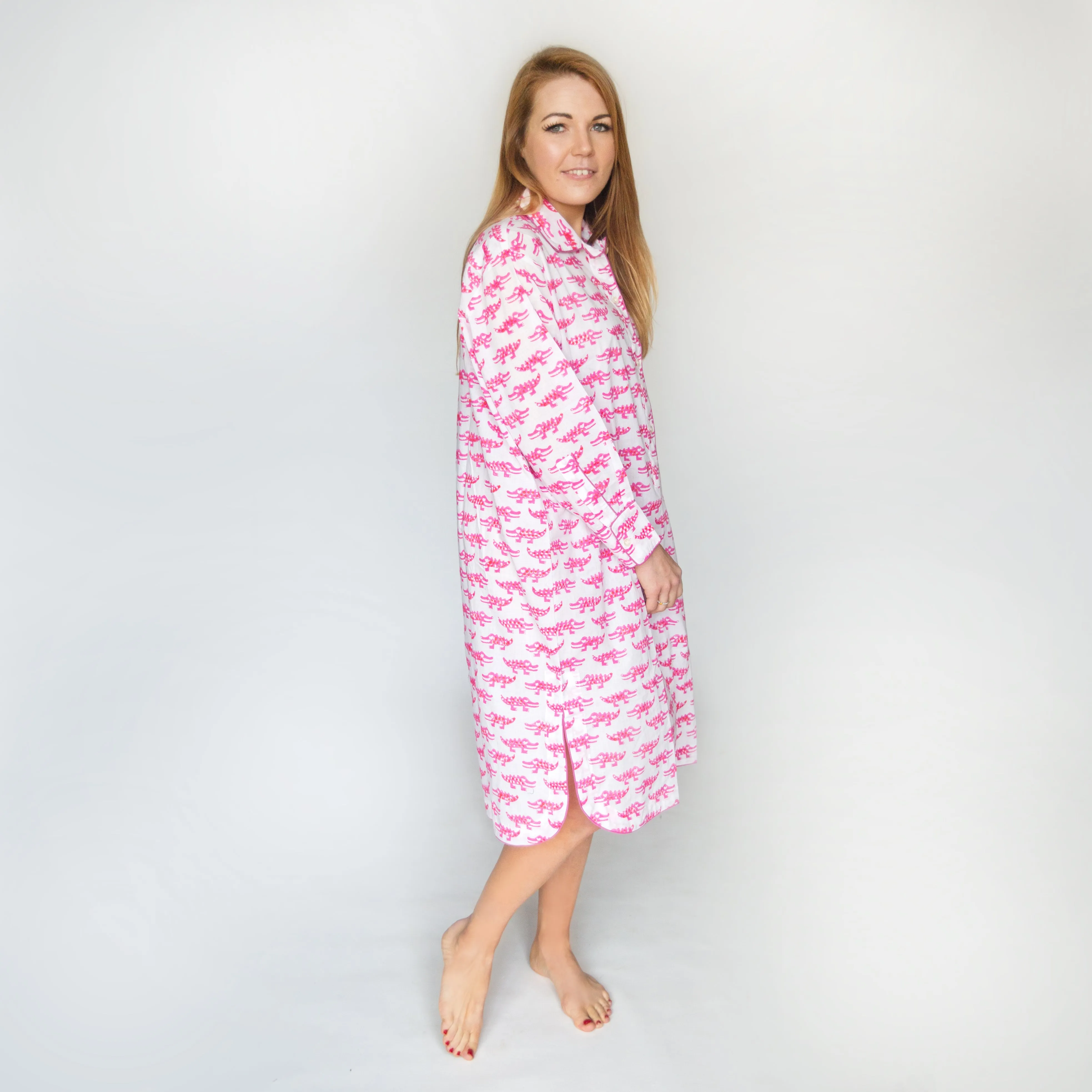Cotton Night-shirt - Pink Crocodile Print