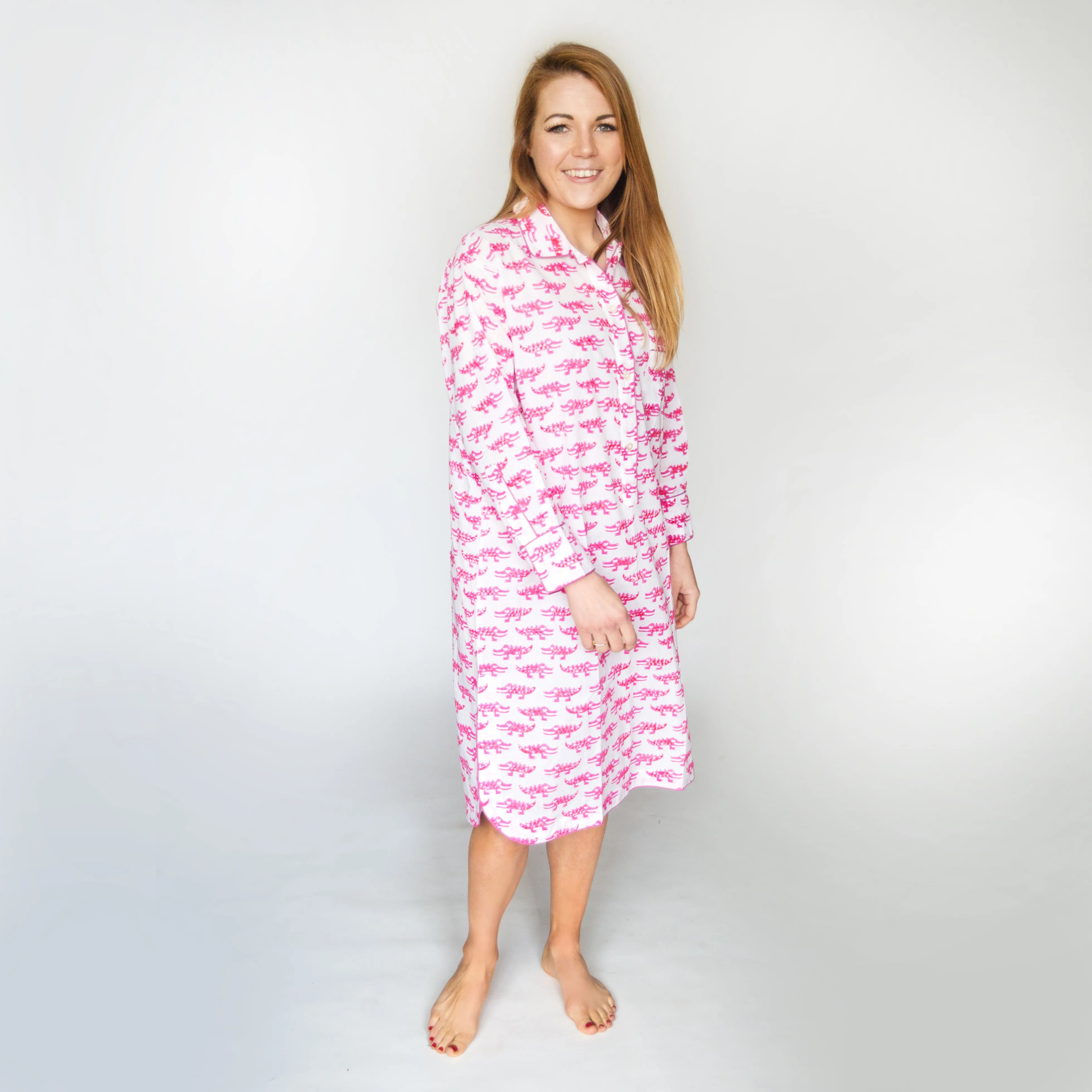 Cotton Night-shirt - Pink Crocodile Print