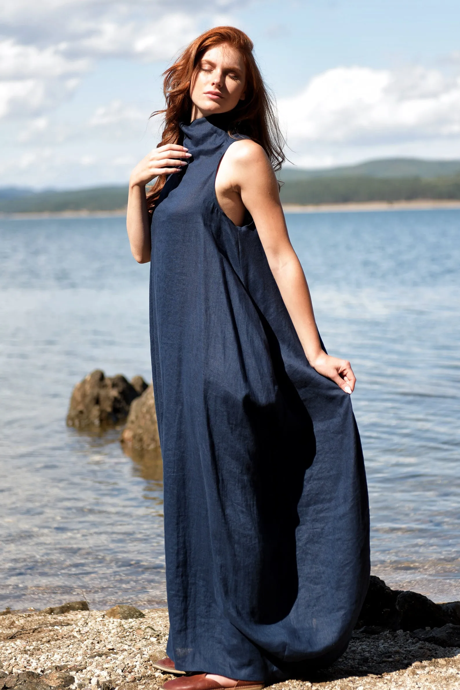 Cowl Neck Linen Dress