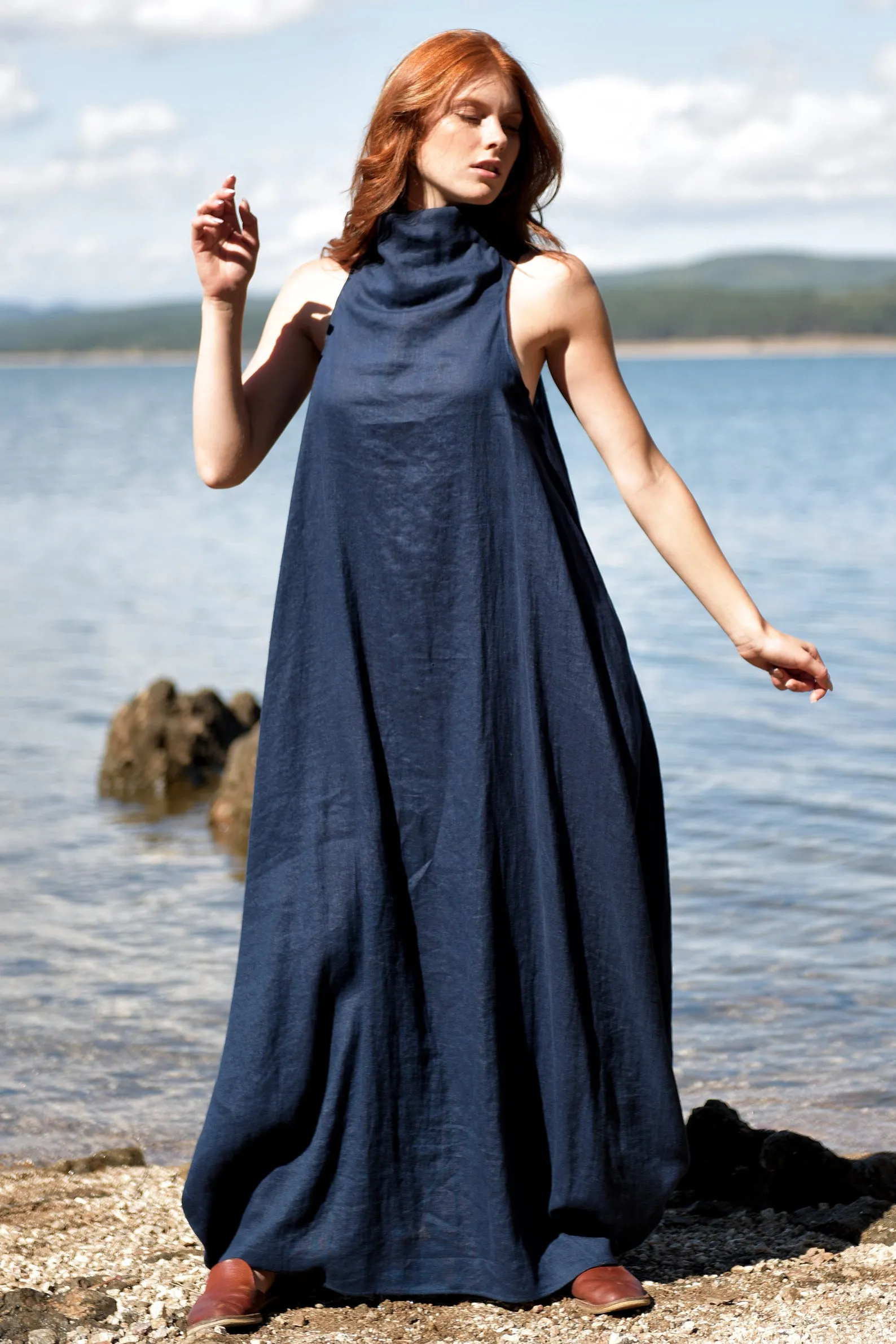 Cowl Neck Linen Dress