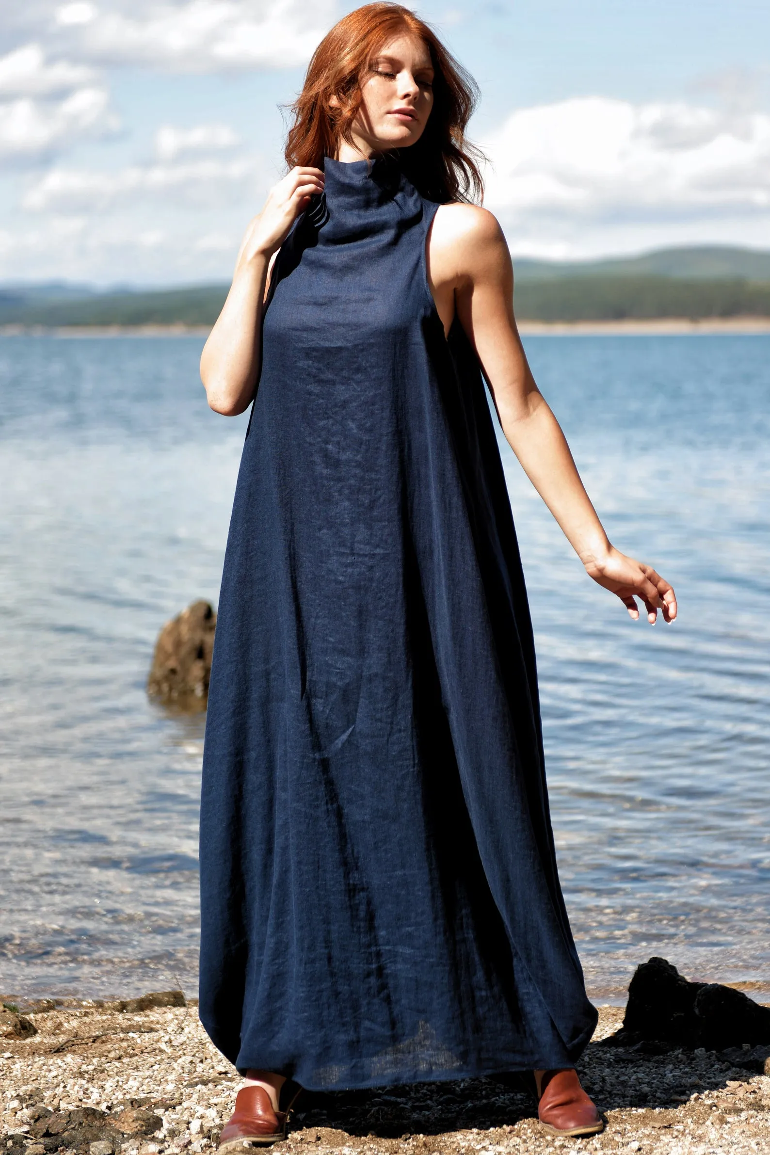 Cowl Neck Linen Dress