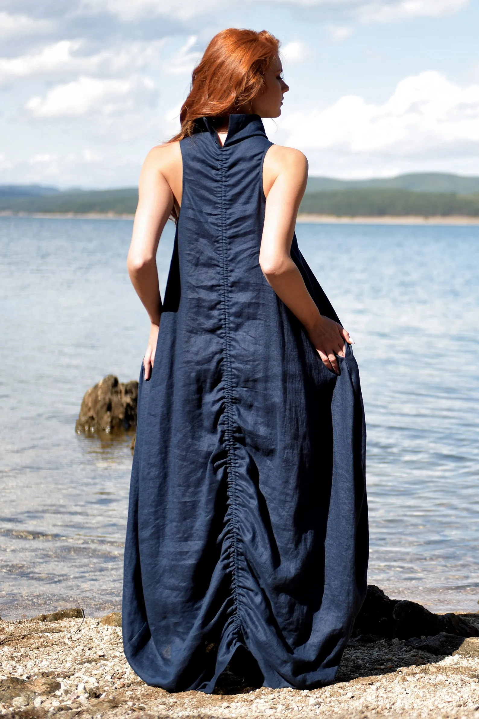 Cowl Neck Linen Dress