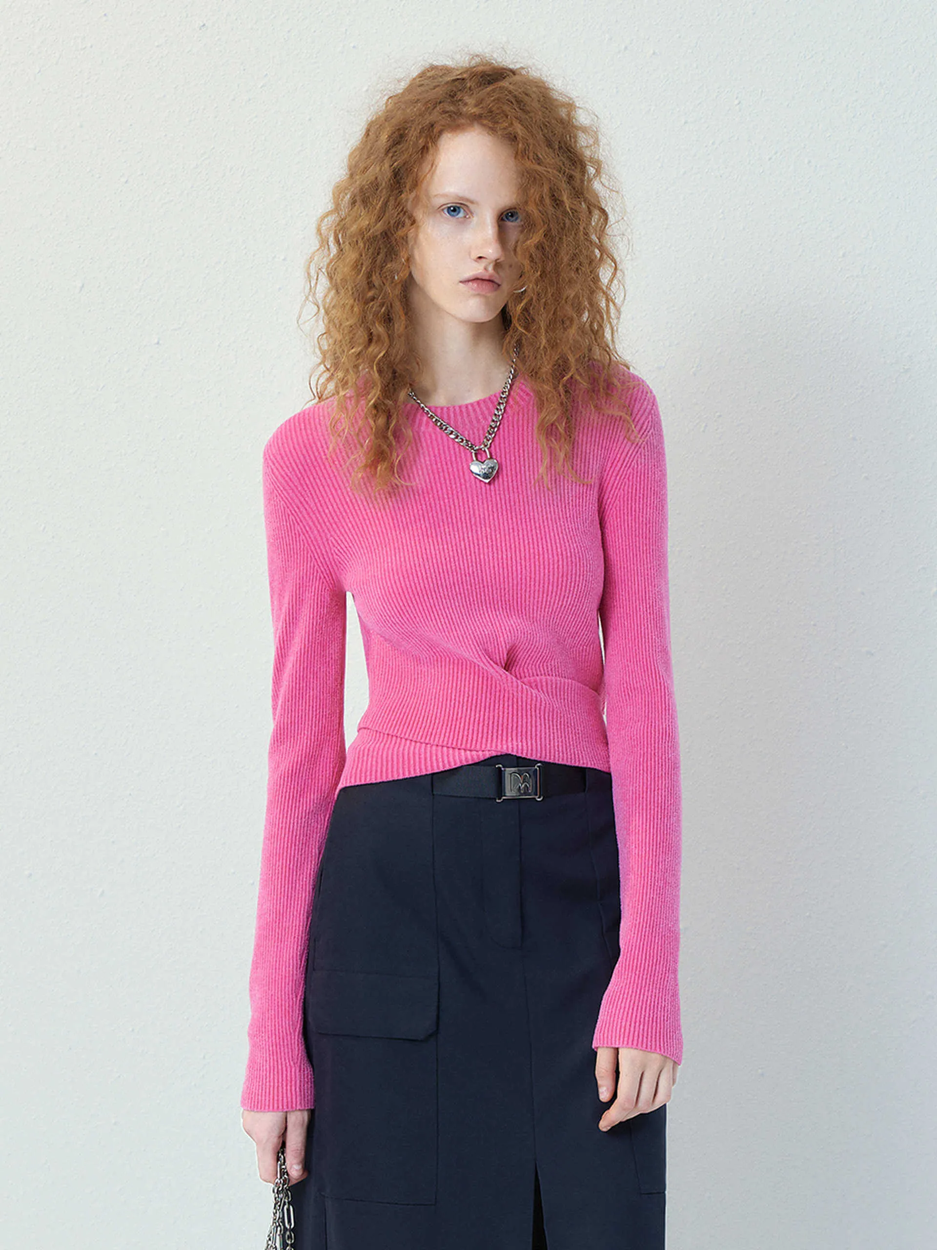 Cross Front Ribbed Knit Top
