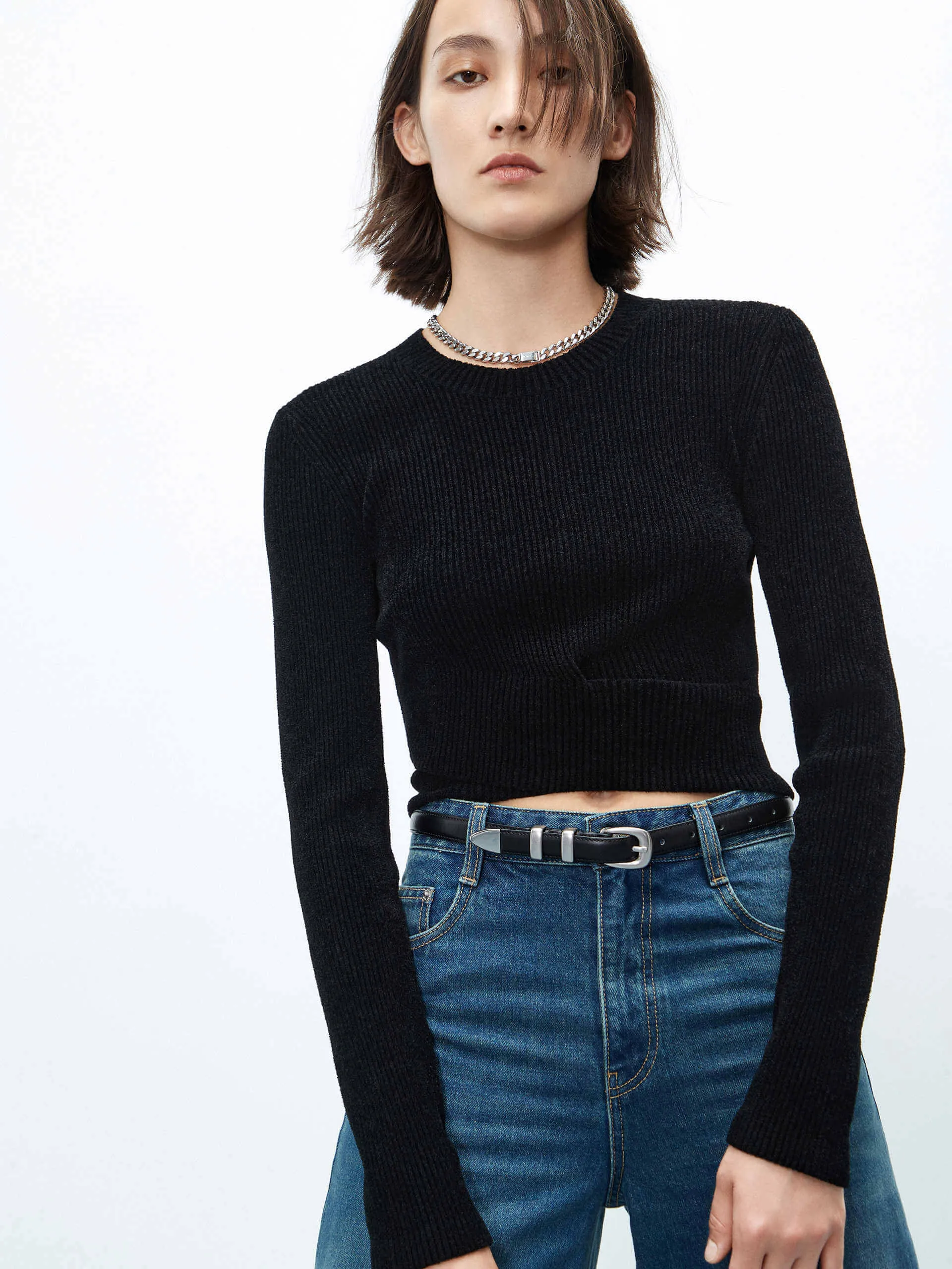 Cross Front Ribbed Knit Top