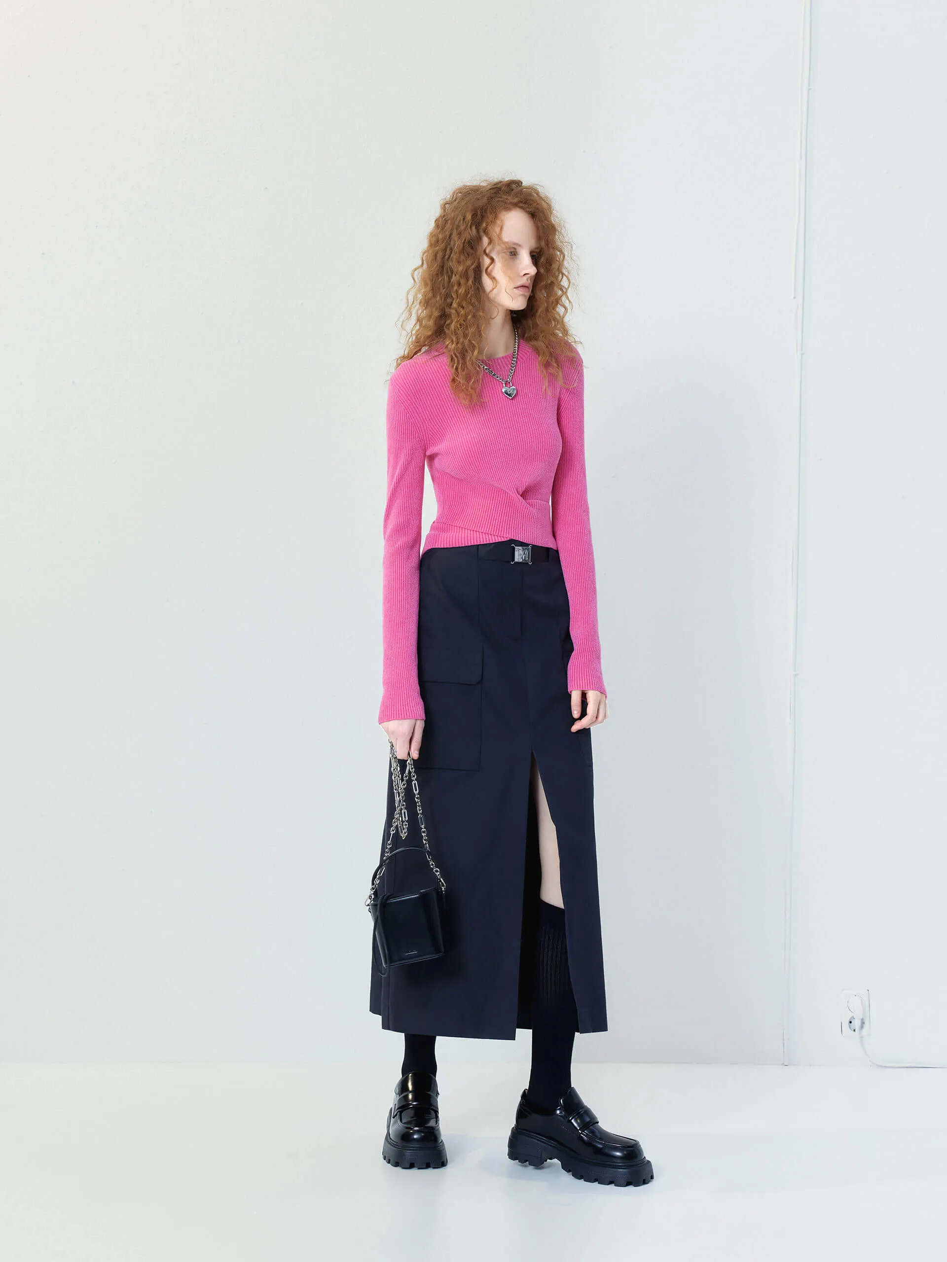 Cross Front Ribbed Knit Top